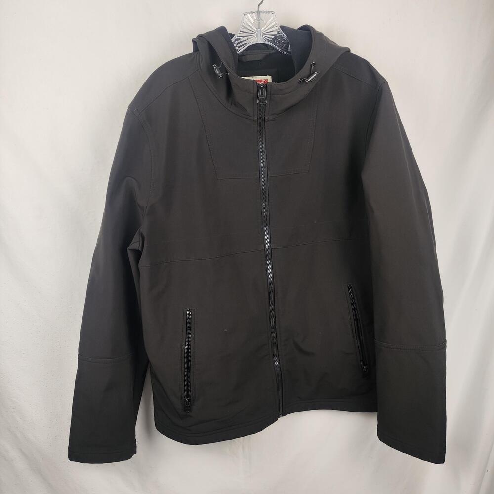 Levi's Jacket Mens Large Black Hooded Softshell Full Zip Lined Zipper Pockets